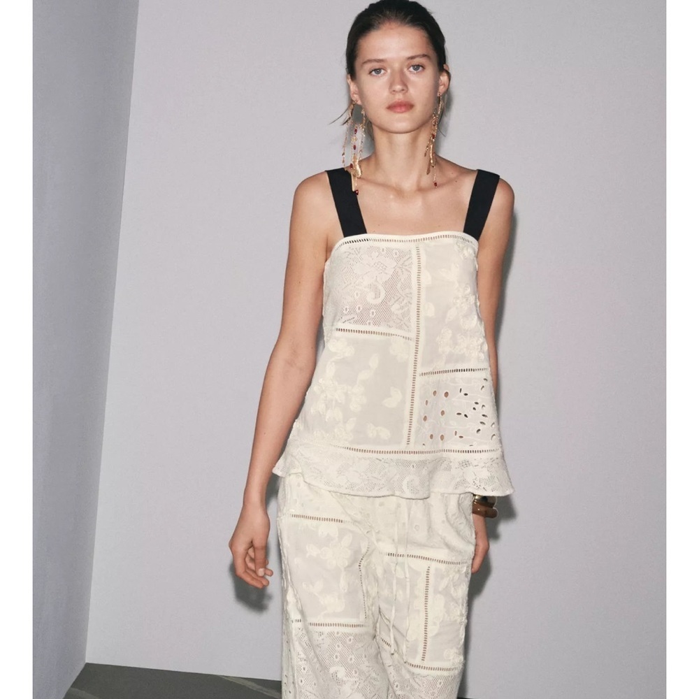 Zara ZW collection Patchwork Embroidered Top
